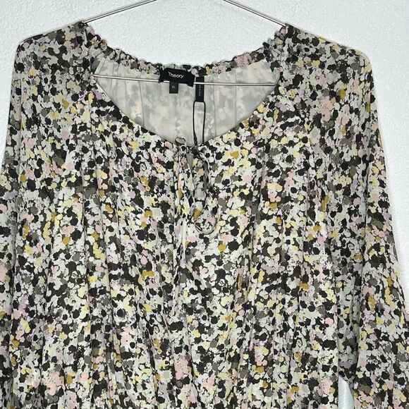 NWT THEORY Gathered Shirt Dress in Floral Silk Crepe XL - Picture 4 of 15